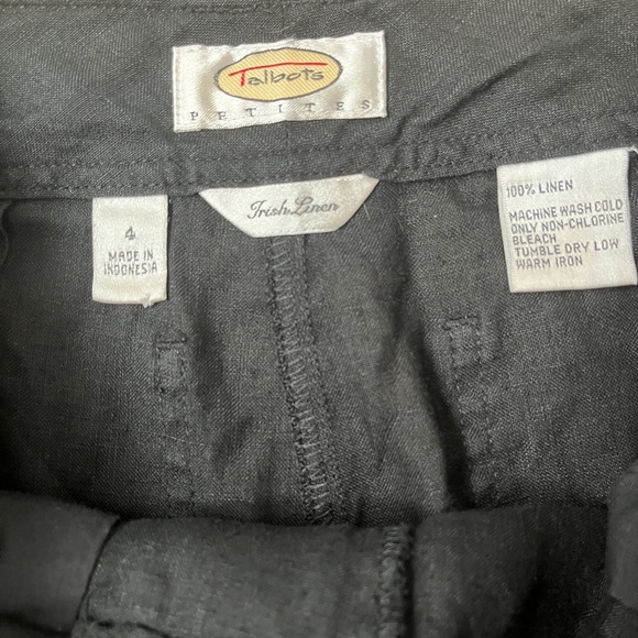 Talbots Irish Linen Pants Woman Size 4 Petite Wide Leg Solid Black EUC *J13 - Picture 3 of 3